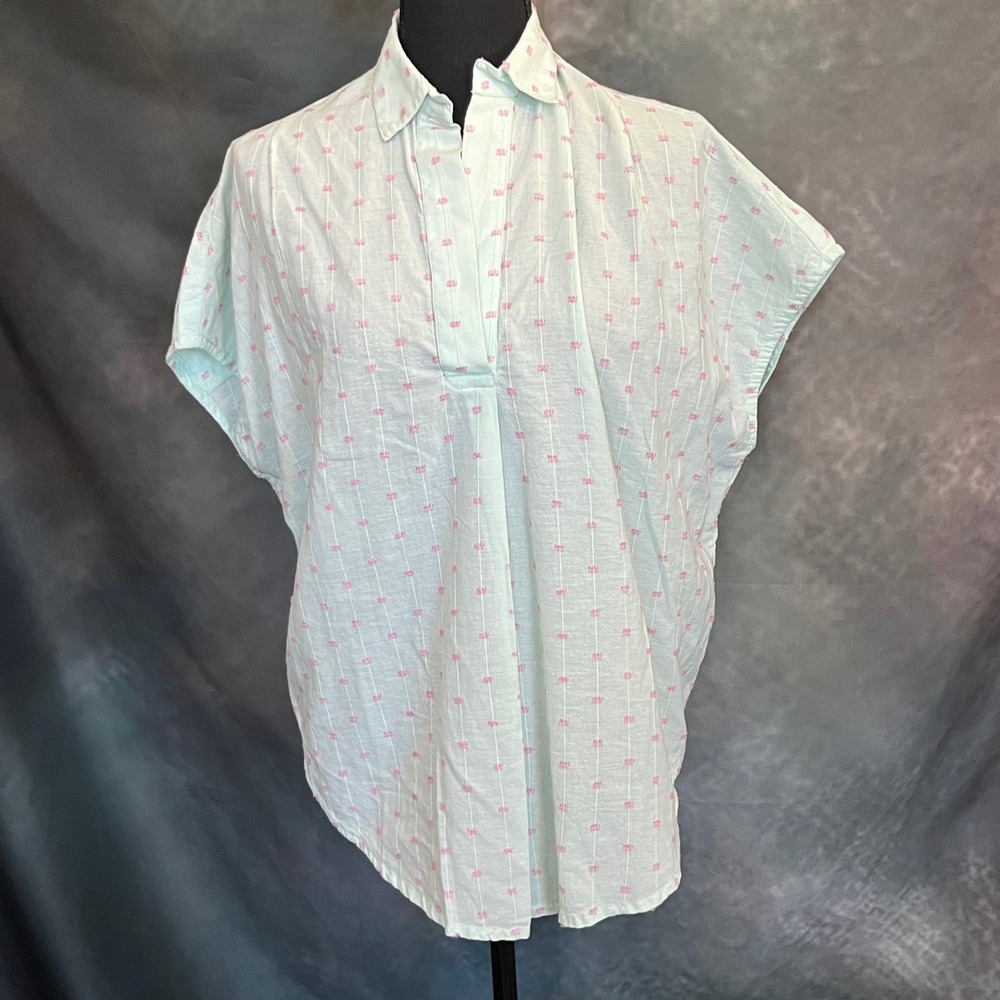 FRENCH CONNECTION Mint Green Pink Print Short Sleeve Collared Shirt Size Small